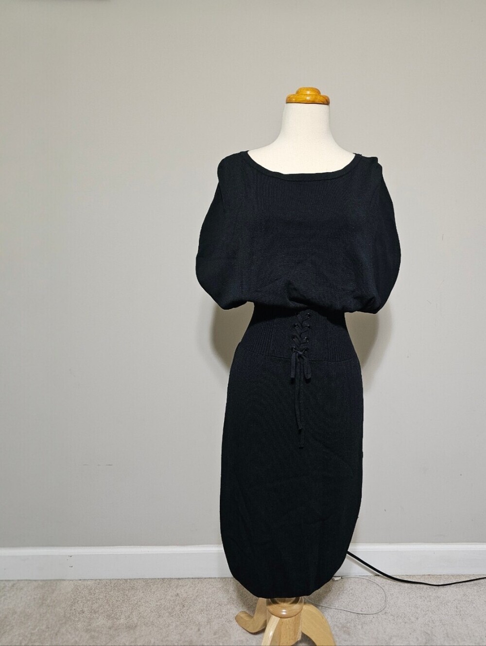 Gabrielle Union NY&Co Black Knit Lace-Up Midi Dress - M